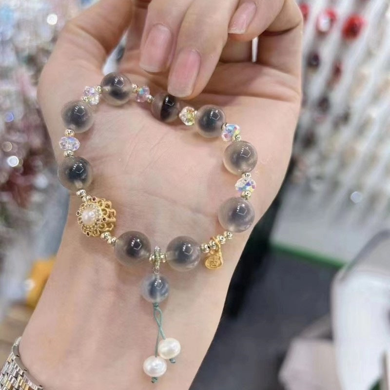 Pulsera de perlas reales y piedras naturales | Cuerda elástica con cuentas redondas de 8 mm