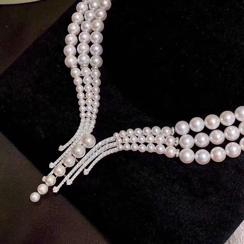 6MM Freshwater Pearl Necklace | Multi Strand White Real Pearl Necklace | Sterling Silver Pearl Necklace for Wedding