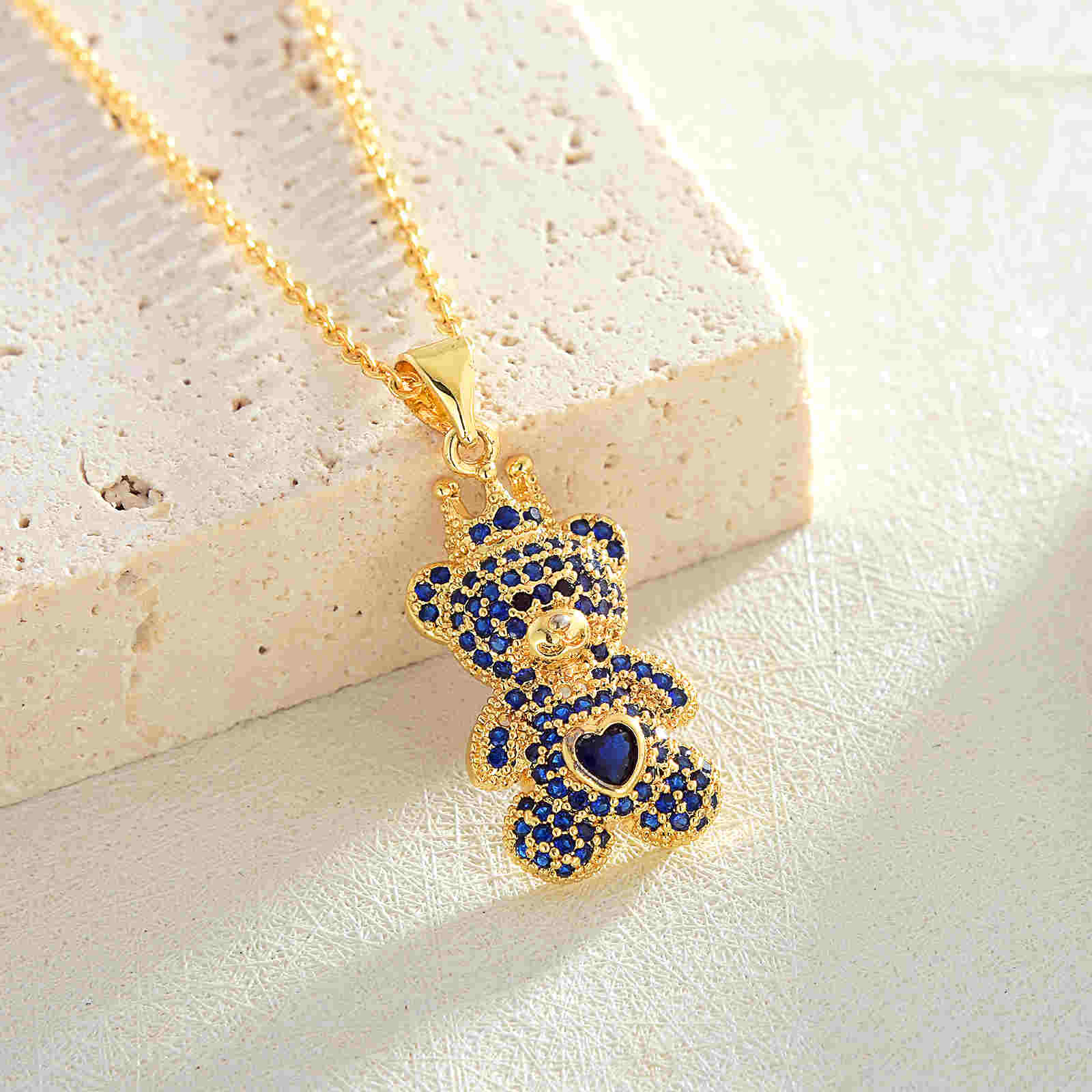 Crystal Bear Pendant Necklace 18K Gold Plated Silver Chain Necklace for Girl