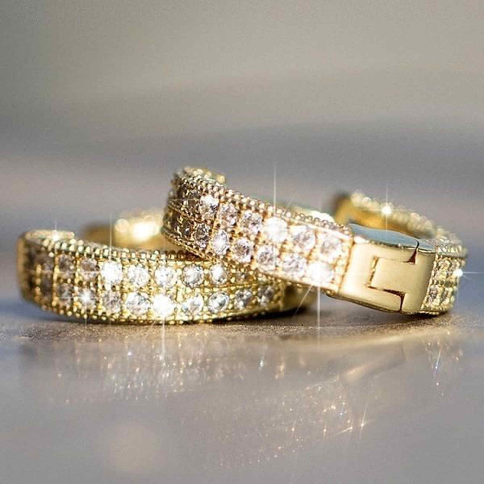 Gold and Silver Diamond Huggie Earrings Small Hip-Hop Cool Hoop Earrings For Men
