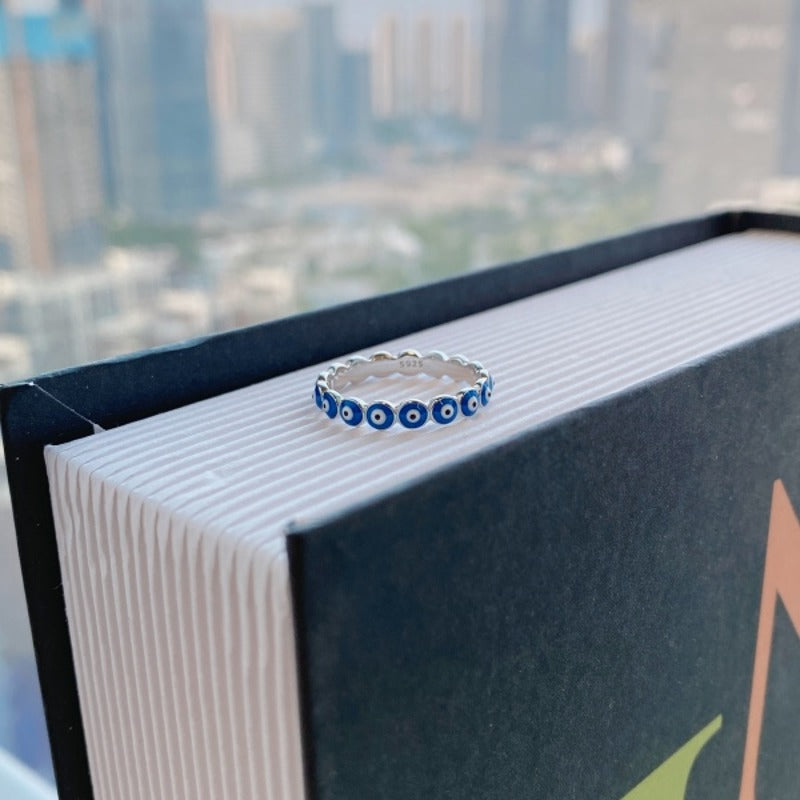 Solid Sterling Sliver Ring Lucky Eye Fashion Designed Blue Ring