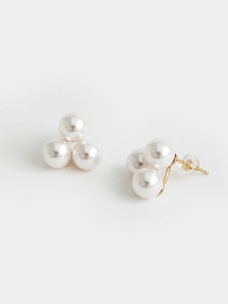 3 Pearl Earring Studs Petite Freshwater White Janpan Pearl Stud Earrings with S925 Silver Pin