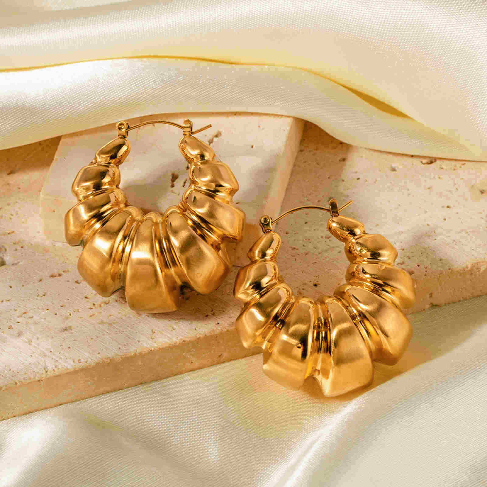 Pendientes de aro gruesos de 40 mm, chapados en oro de 18 quilates, pendientes grandes de oro con pasadores de plata S925