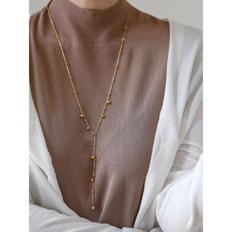 Gold and Silver Beads Necklace Chain Elegant Dress Chain 18K Gold Plated