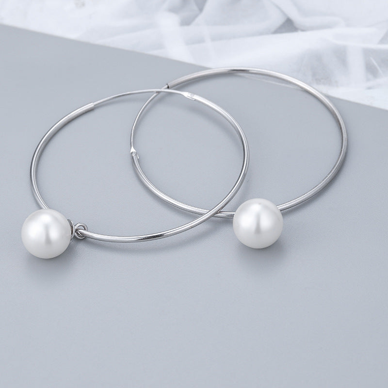Big Hoop Earrings with Pearl Drop Gold And Silver Hoop Pearl Earrings Silver Pin