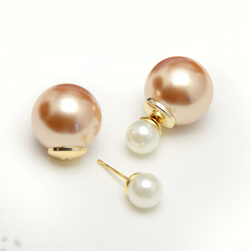 Elegant 2-Sided Round Pearl Earrings with S925 Silver Pin 8mm and 14mm