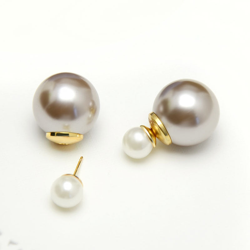 Elegant 2-Sided Round Pearl Earrings with S925 Silver Pin 8mm and 14mm