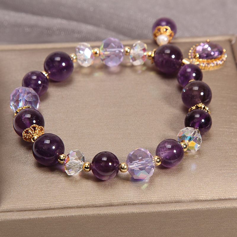 Natural Crystal Purple Phantom Bracelet | Natural Amethyst Bracelet | Purple Round Bead Adjustable for 4 Shape Choice