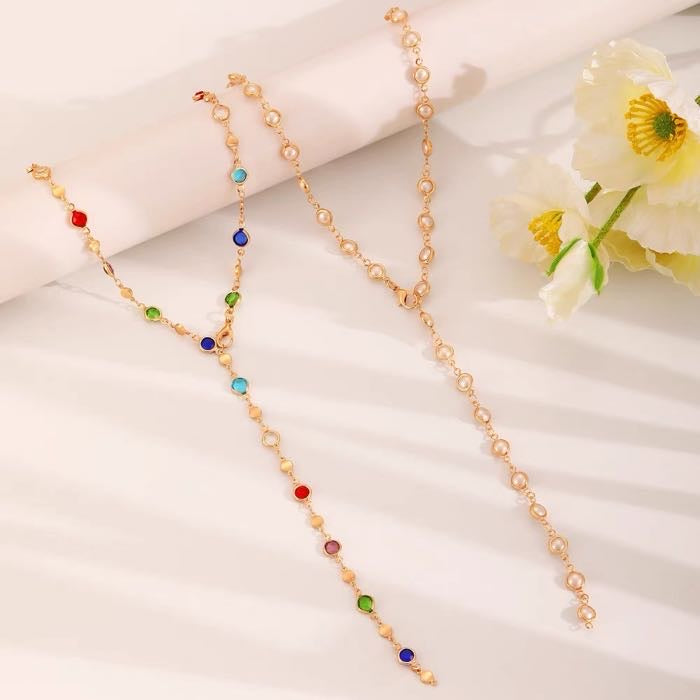 Long Pearl Necklace Scattered Beaded Gold Necklace Y Shape 80cm