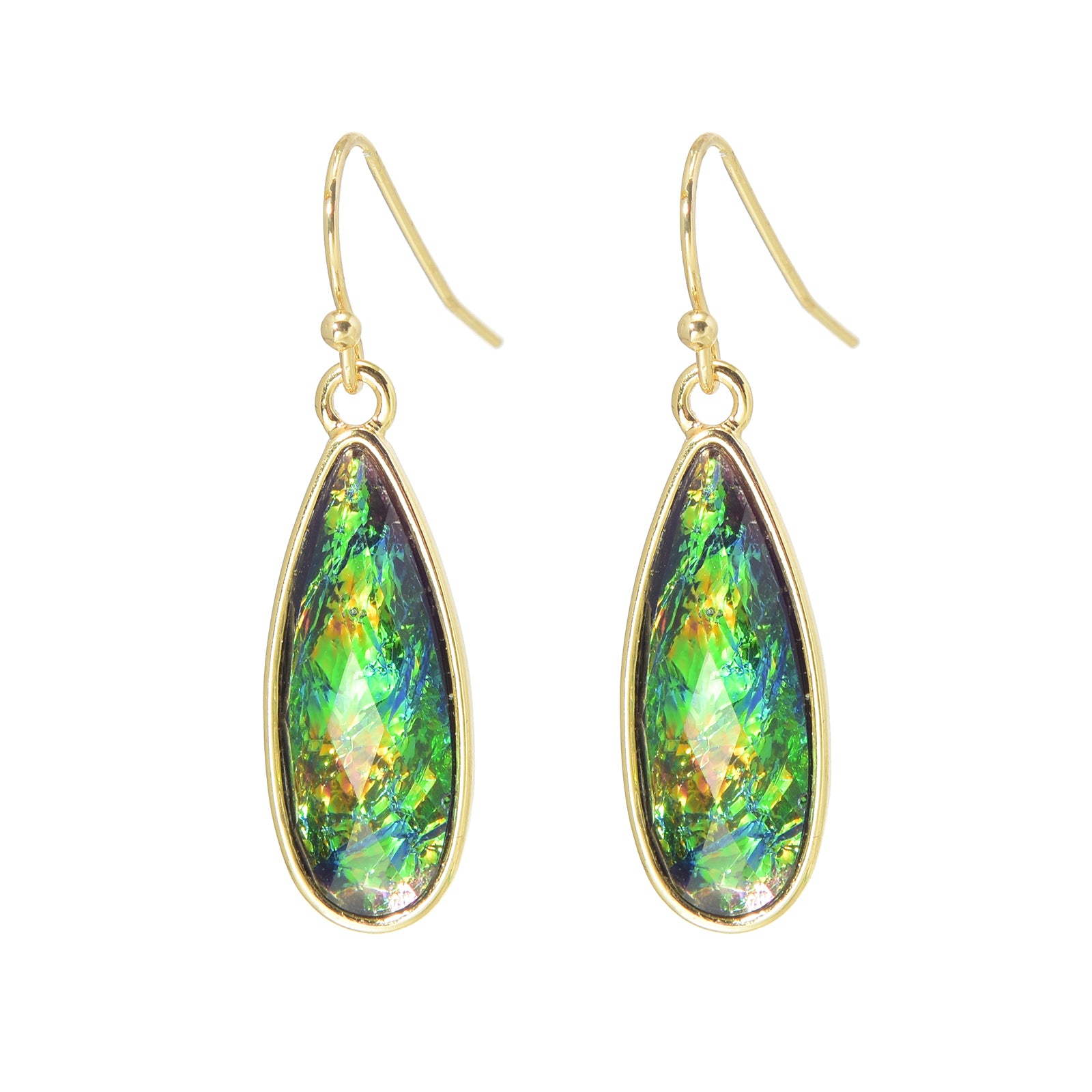 Opal Jewelry Set Oil Paint Vibe Earrings and Necklace Set Gold Chain with Blue and Green Opal Pendant