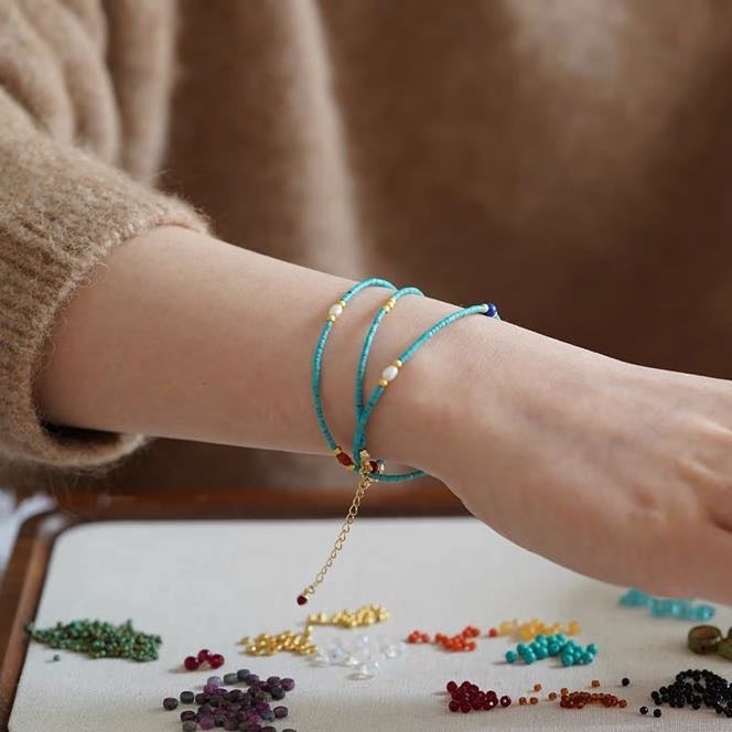 Turquoise Necklace Pearl and Natural Stone Necklace Luxury Blue Turquoise Chain 18 inch