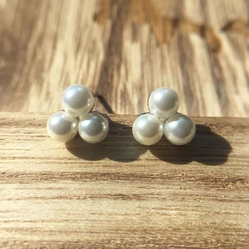 3 Pearl Earring Studs Petite Freshwater White Janpan Pearl Stud Earrings with S925 Silver Pin