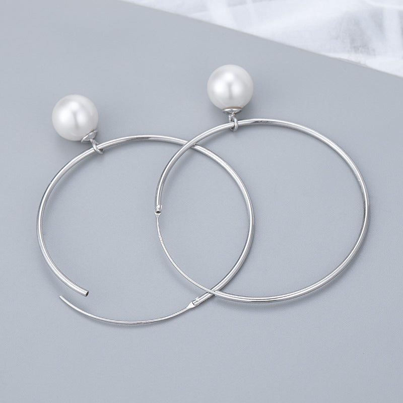Big Hoop Earrings with Pearl Drop Gold And Silver Hoop Pearl Earrings Silver Pin