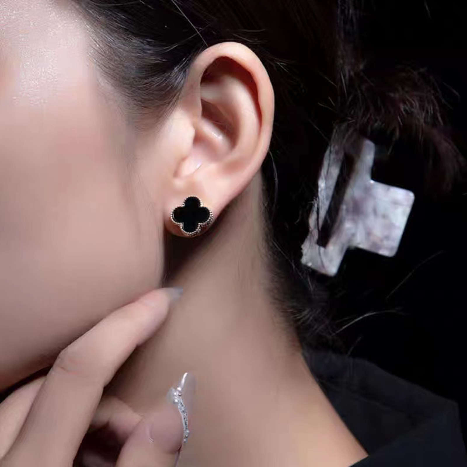 Clover Stud Earrings Lucky Four Leaf Clover Earrings with Sterling Silver Pins