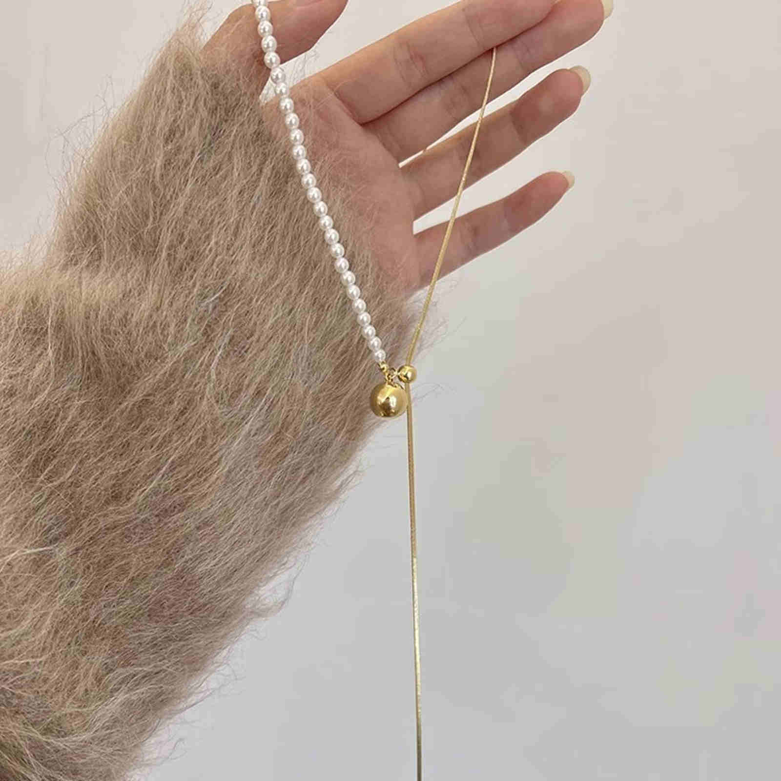 New Pearl Sweater Chain Long Free Adjust Gold and Silver Drop Necklace