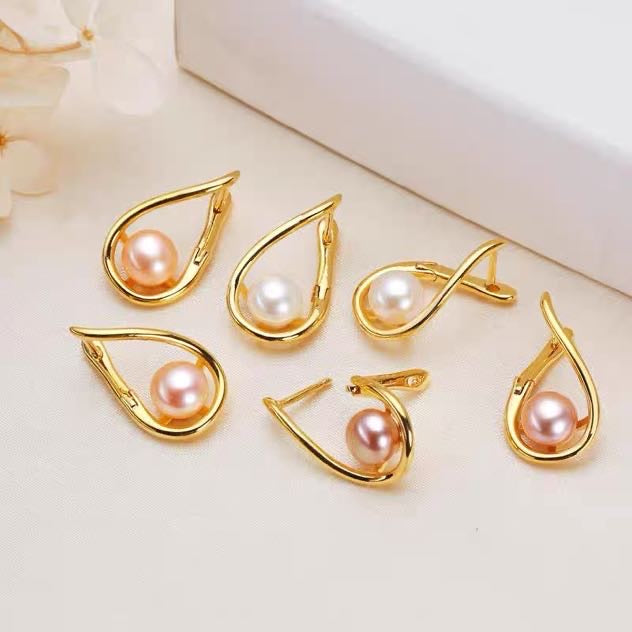 Twisted Freshwater Pearl Earrings | 8-9mm Real Pearl Drop Earrings with Sterling Silver Pin