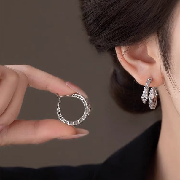 Big Diamond Snake Earrings Stunning Gold and Silver Snake Hoop Earrings with Silver Pin