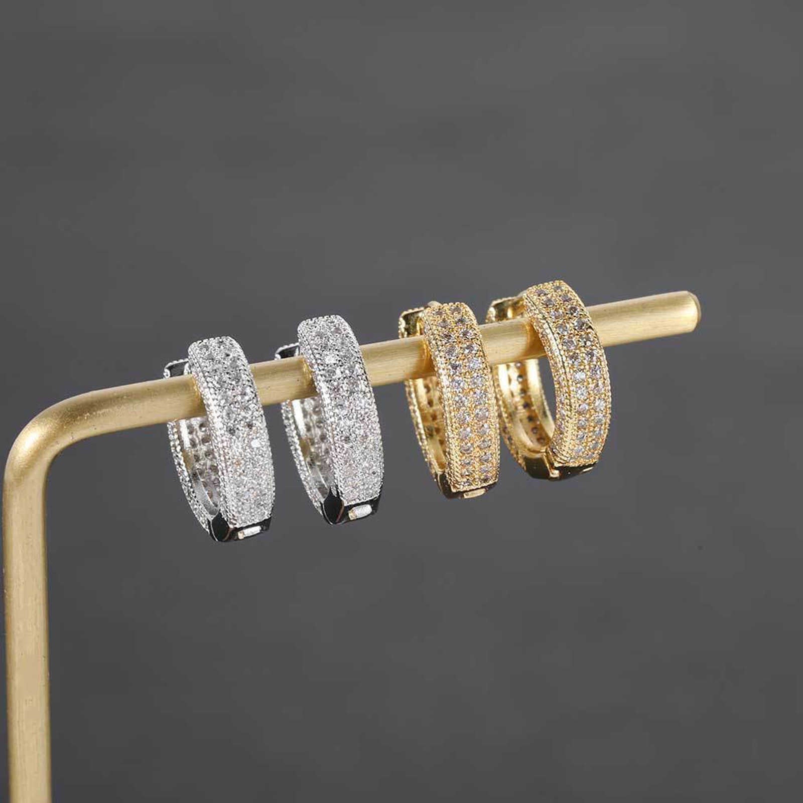 Gold and Silver Diamond Huggie Earrings Small Hip-Hop Cool Hoop Earrings For Men