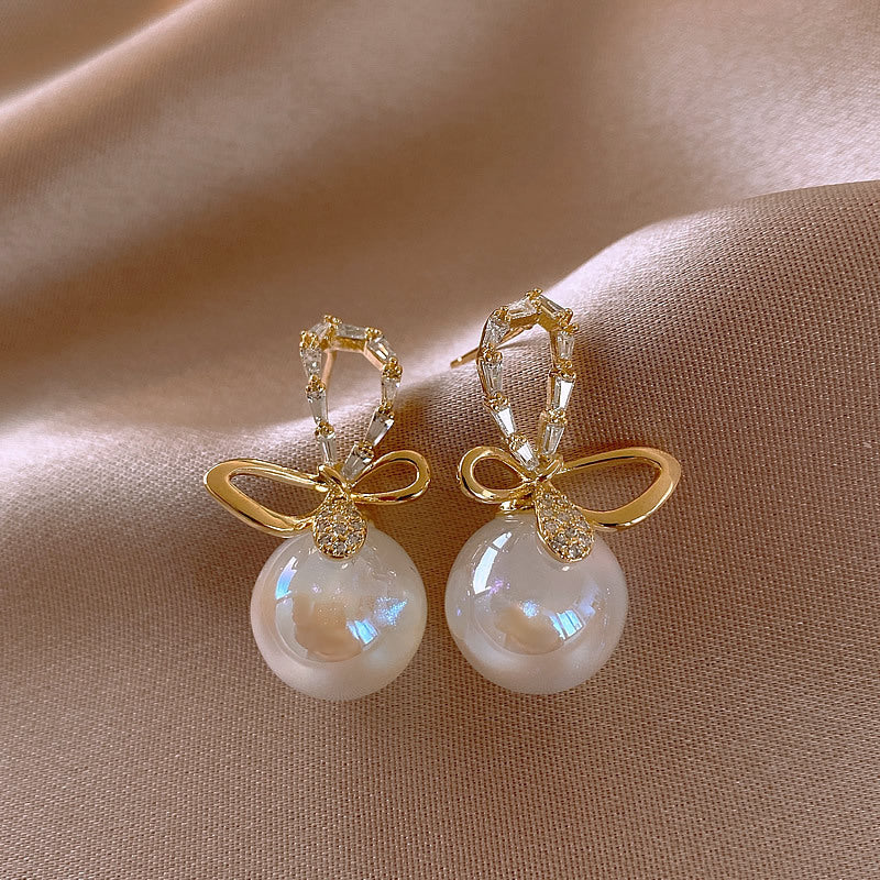 Opal Drop Earrings Gold Bowknot Design Moonstone Earrings with S925 Silver Pin Gift for Girls