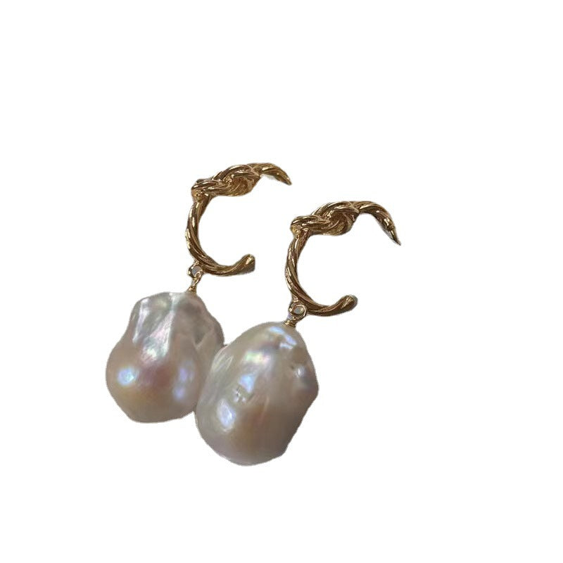 Natural Real Baroque Pearl Earrings 10-12mm Big Baroque Pearl Drop Earrings with S925 Sterling Silver Pins