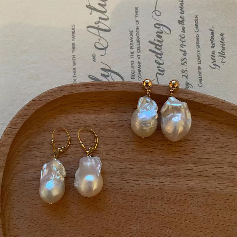 Natural Real Baroque Pearl Earrings 10-12mm Big Baroque Pearl Drop Earrings with S925 Sterling Silver Pins