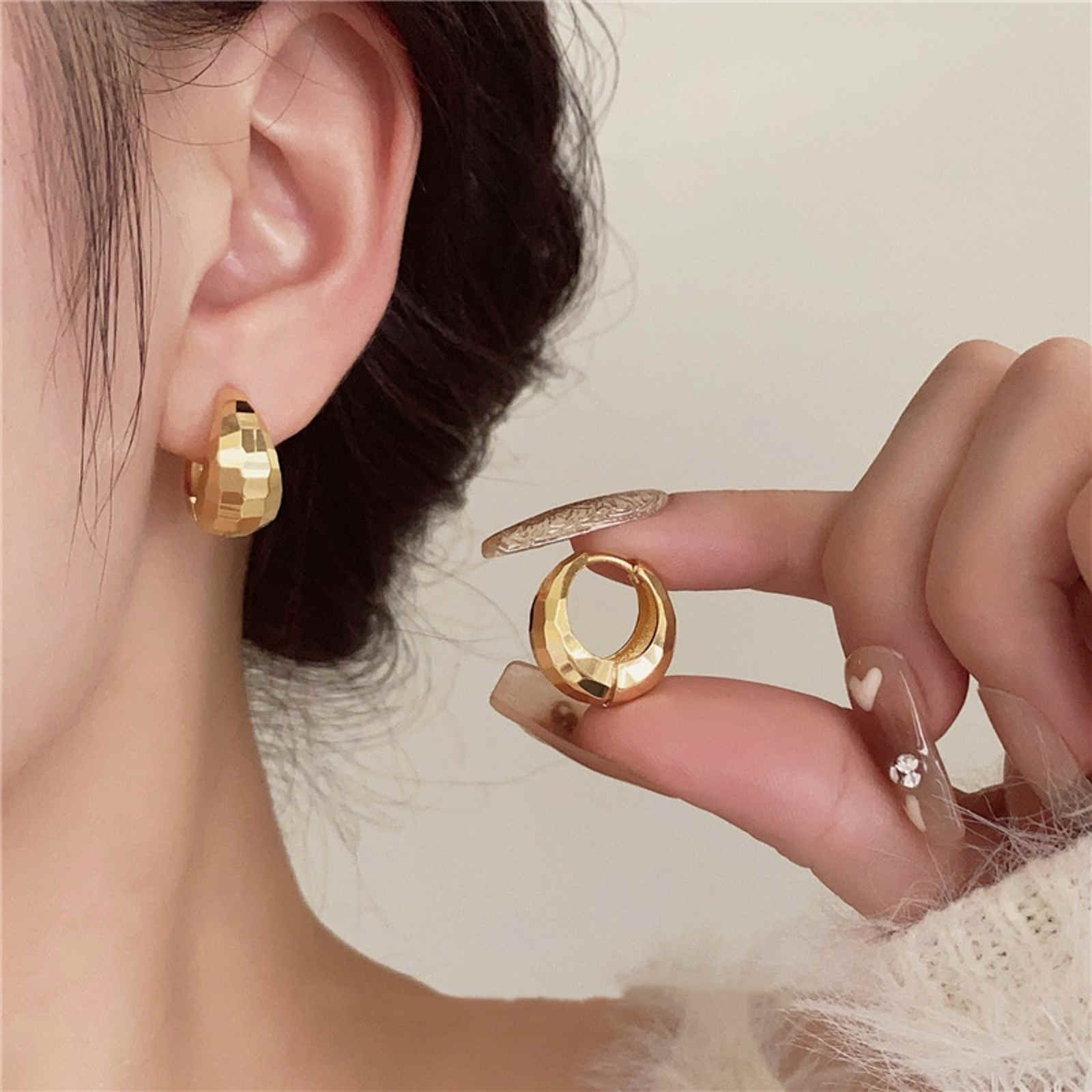 Trendy 18K Gold Plated Hoop Earrings Geometry Huggie Hoop Earrings Gold and Silver