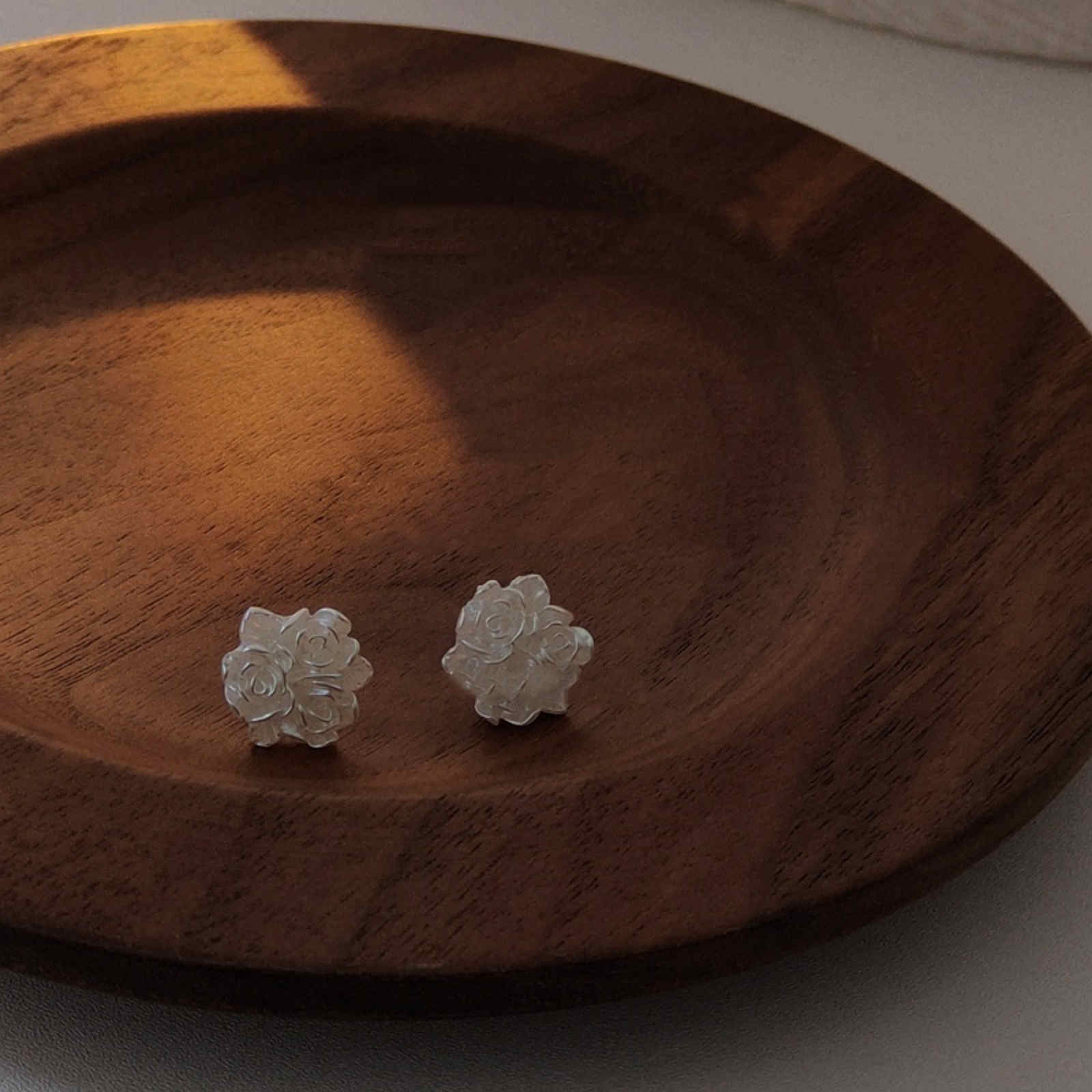 Elegant Flower Stud Earrings White Rose Earring Studs with Sterling Silver Pins