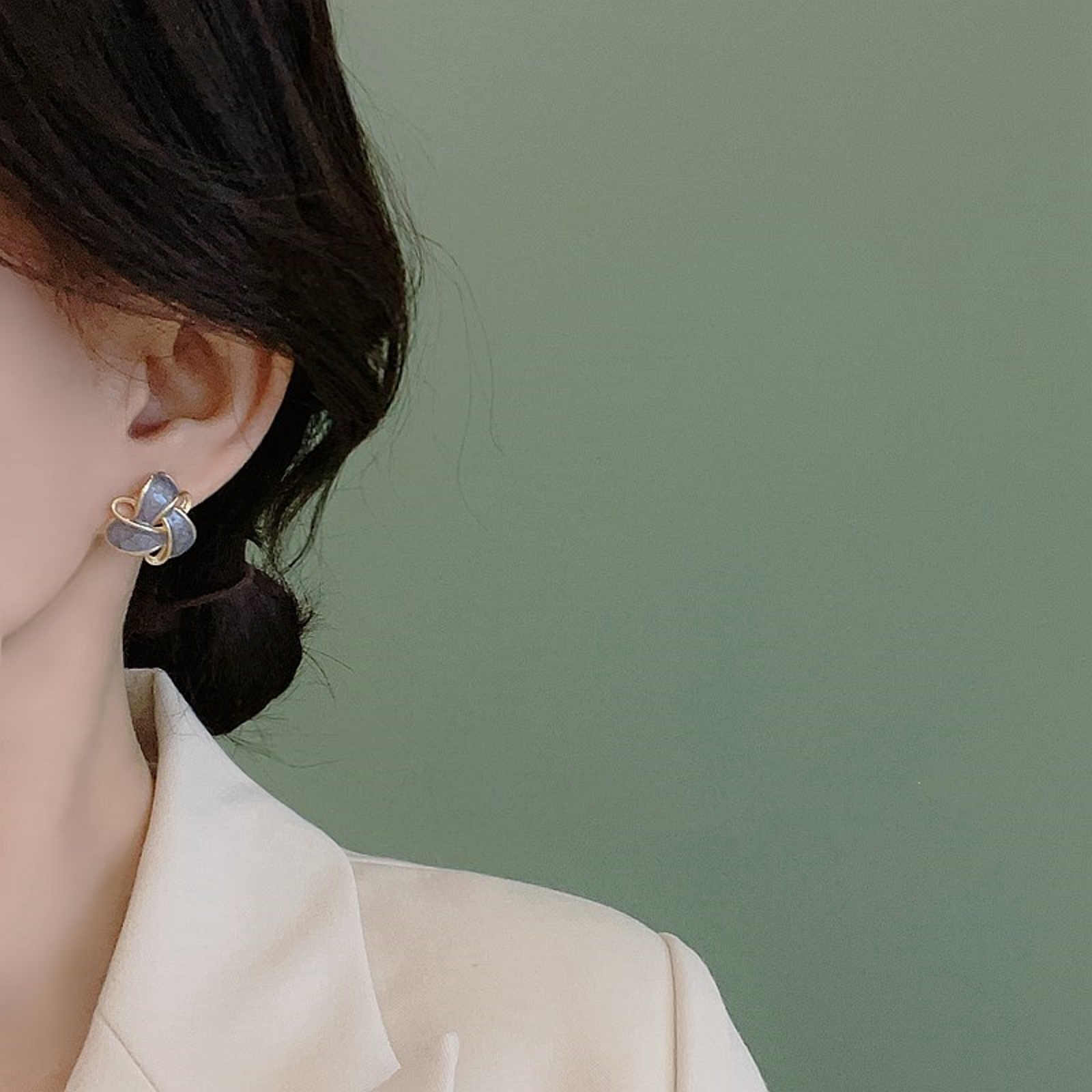 Blue Cross Twisted Stud Earrings Flower Earring Studs with S925 Silver Pins