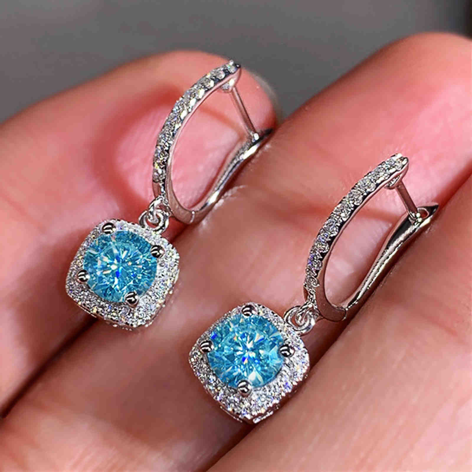 10mm Big Diamond Dangle Earrings Colorful Crystal Drop Earrings with S925 Silver Pin