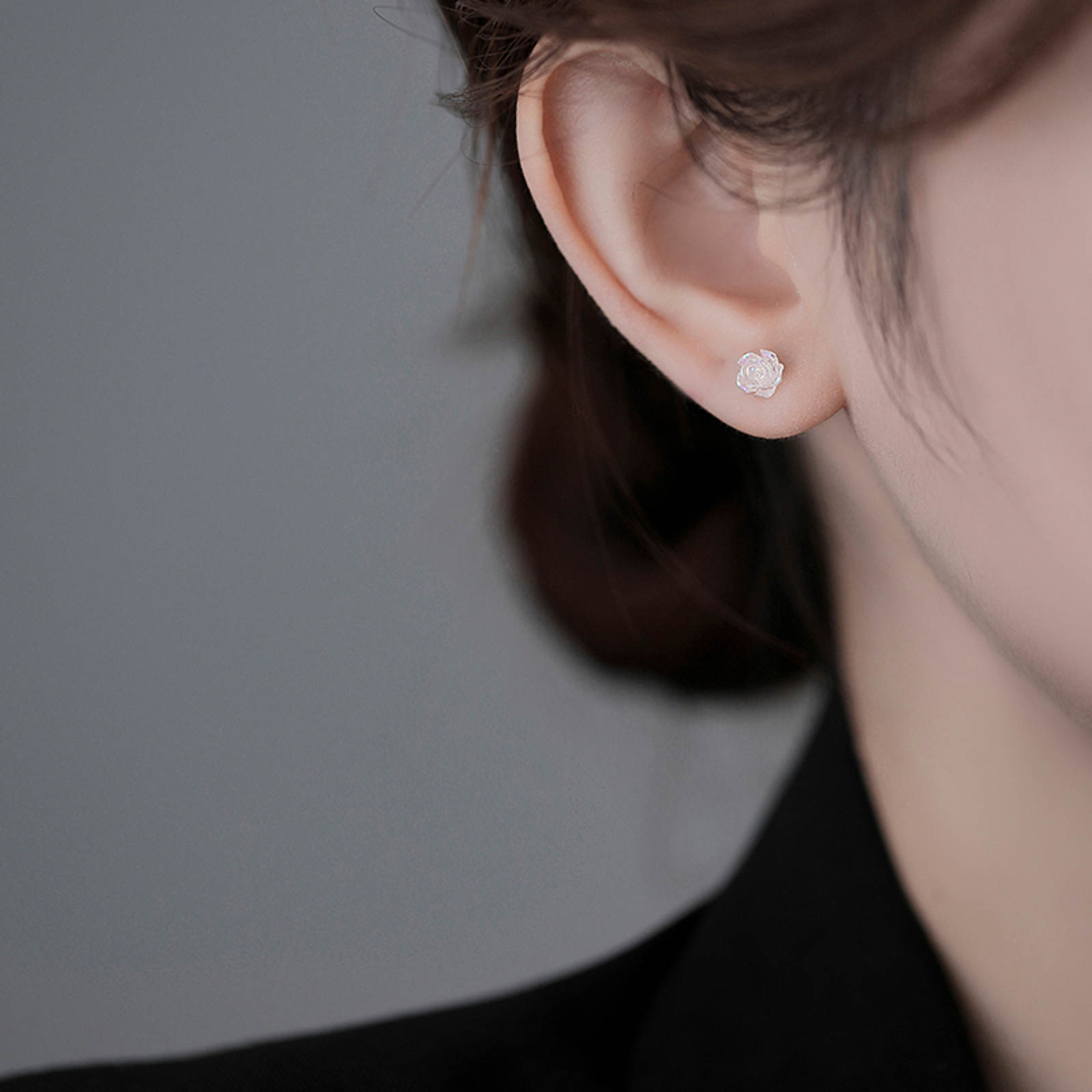 Mini Camellia Earring Studs  Elegant Crystal Feel Earrings S925 Silver Pin