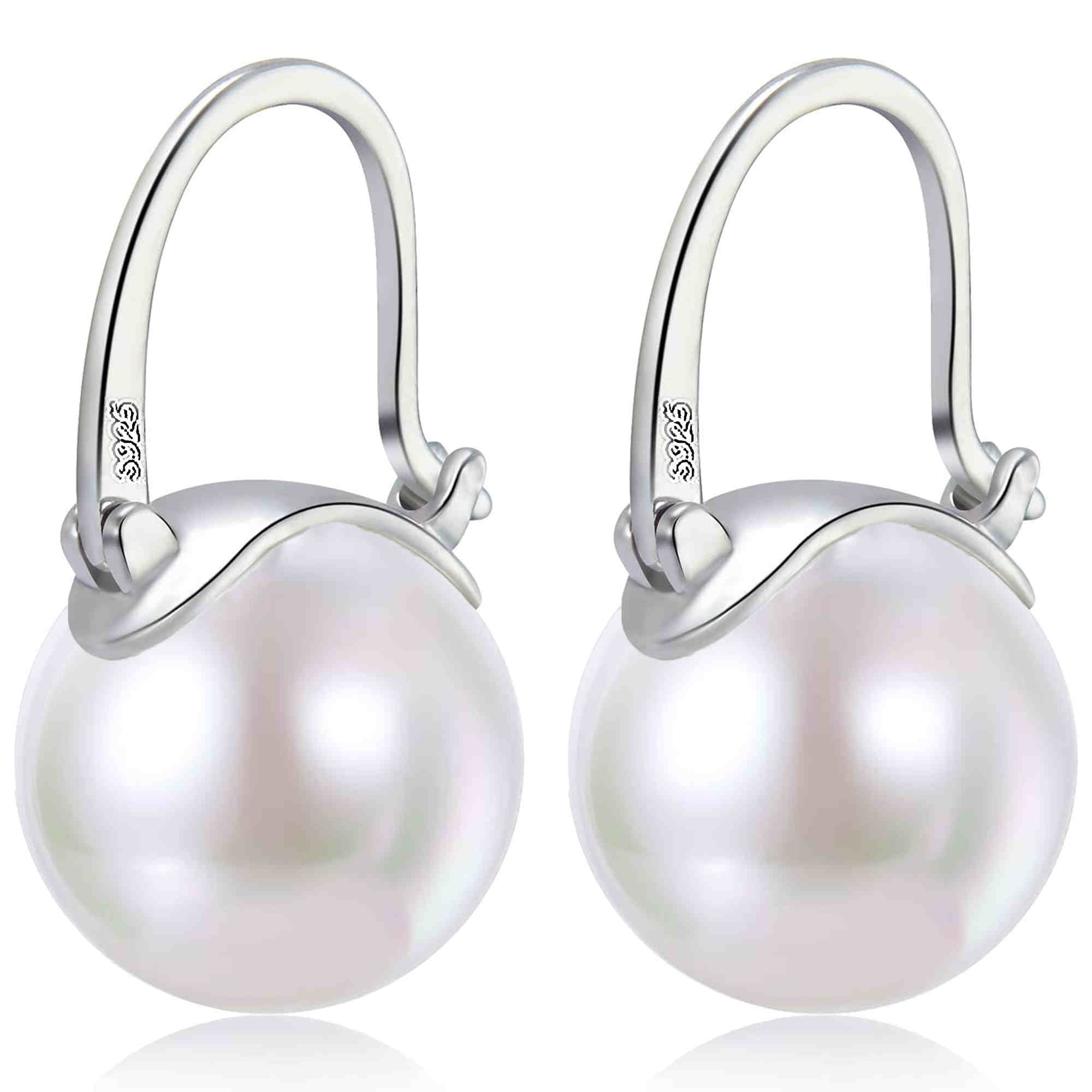 Elegant 14mm Big Pearl Drop Earrings S925 Clasp | Available in White, Champagne, Grey, Gold and Black | Pearl Drop Earrings