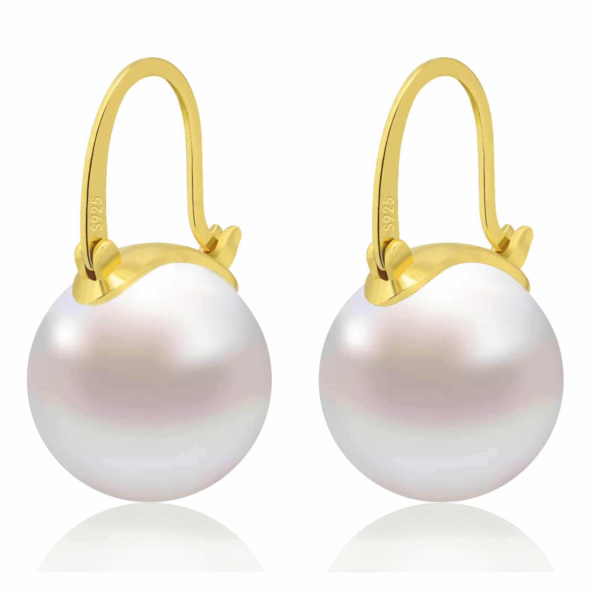 Elegant 14mm Big Pearl Drop Earrings S925 Clasp | Available in White, Champagne, Grey, Gold and Black | Pearl Drop Earrings
