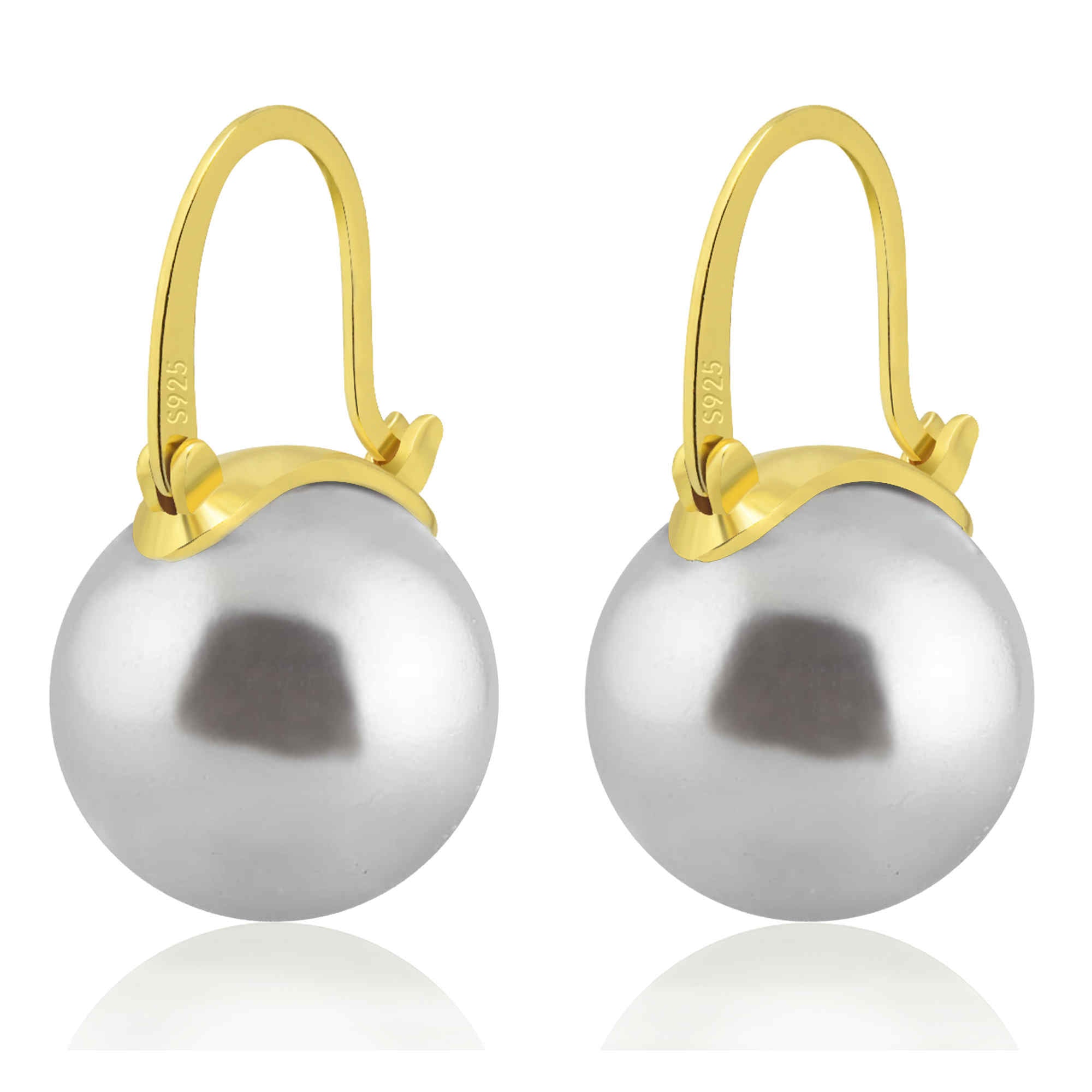 Elegant 14mm Big Pearl Drop Earrings S925 Clasp | Available in White, Champagne, Grey, Gold and Black | Pearl Drop Earrings