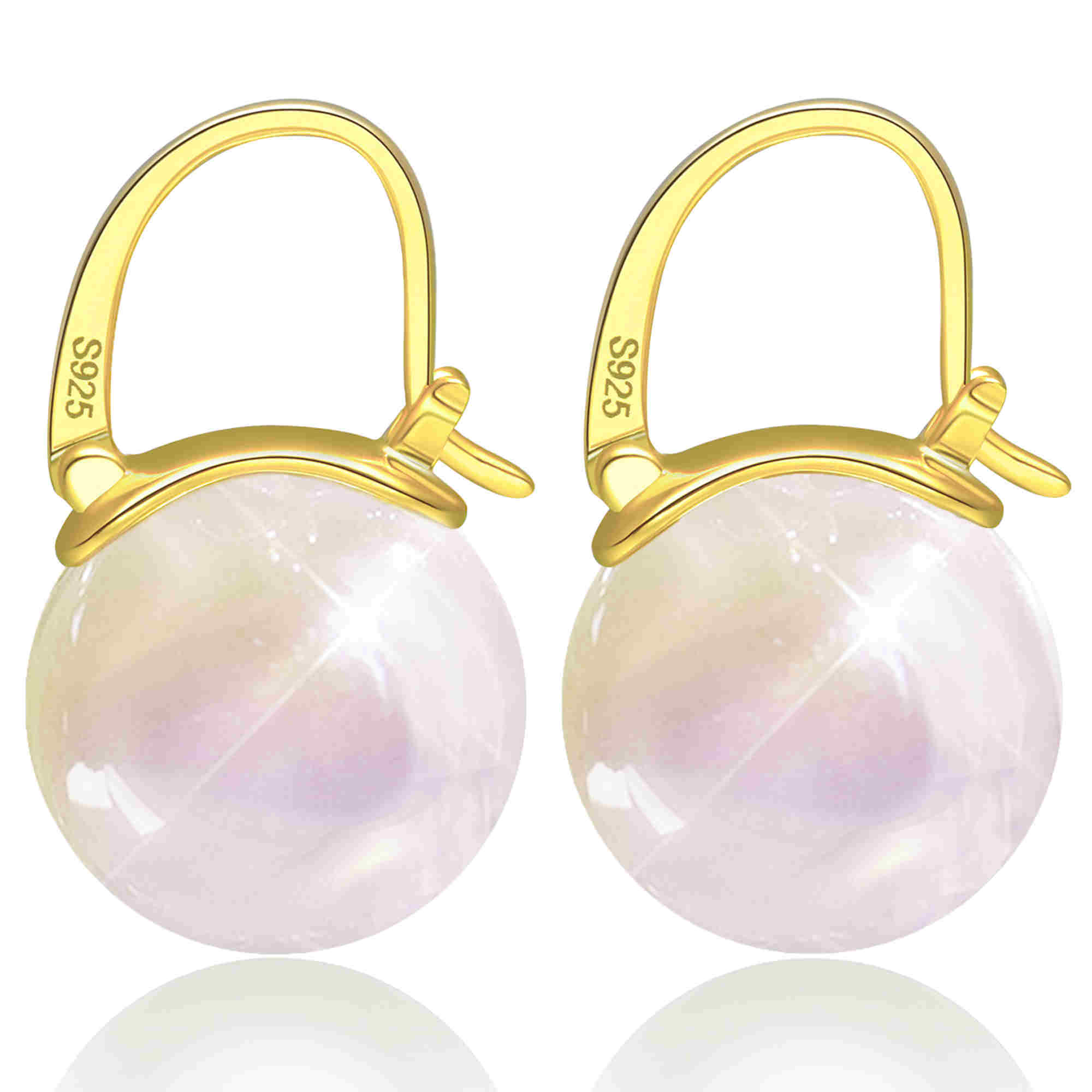 Big Opal Drop Earrings | Moonstone Earrings with 14K Gold Plated Clasp
