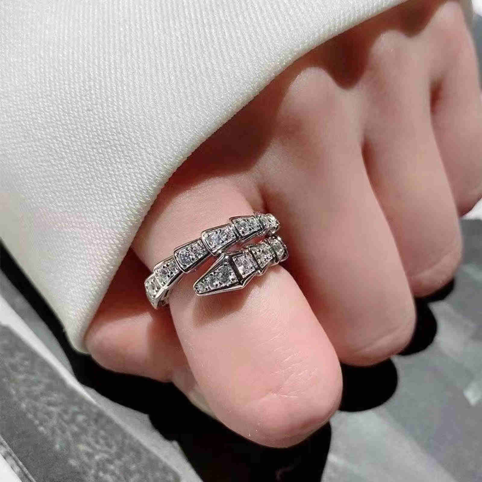 Diamond Snake Rings Gold and Silver Plated Crystal Open Ring Size Adjustable