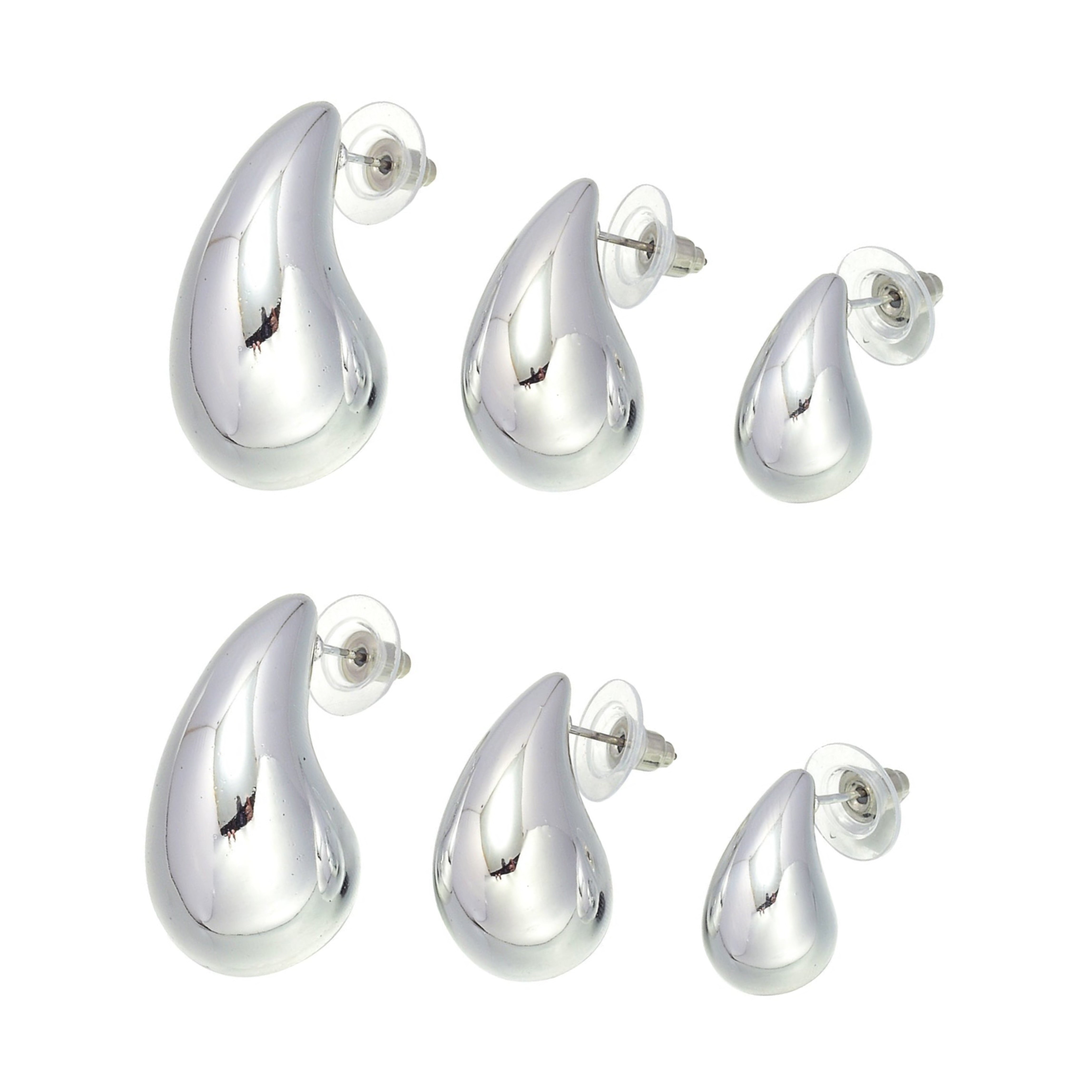 Big Gold and Silver Chunky Hoop Earrings Teardrop Huggie Earrings with S925 Silver Pin