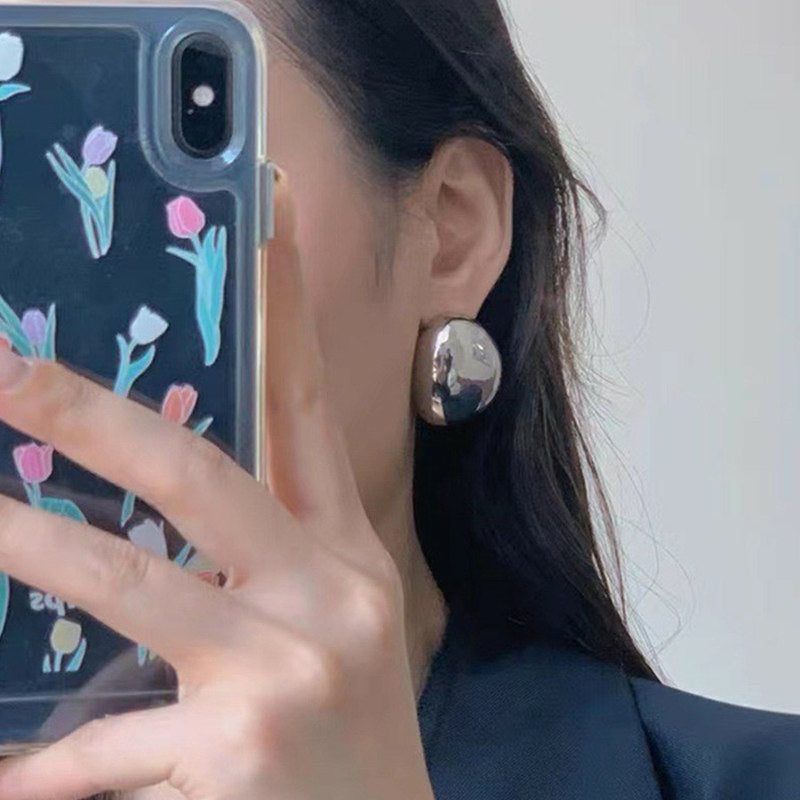 Gold and Silver Glossy Hoop Earrings Big Chunky Earrings with S925 Silver Pin