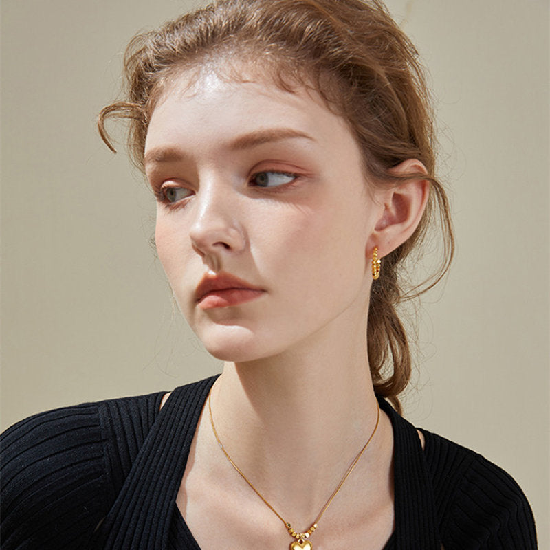 Boucles d'oreilles créoles en perles cubiques métalliques plaquées or 18 carats et argent