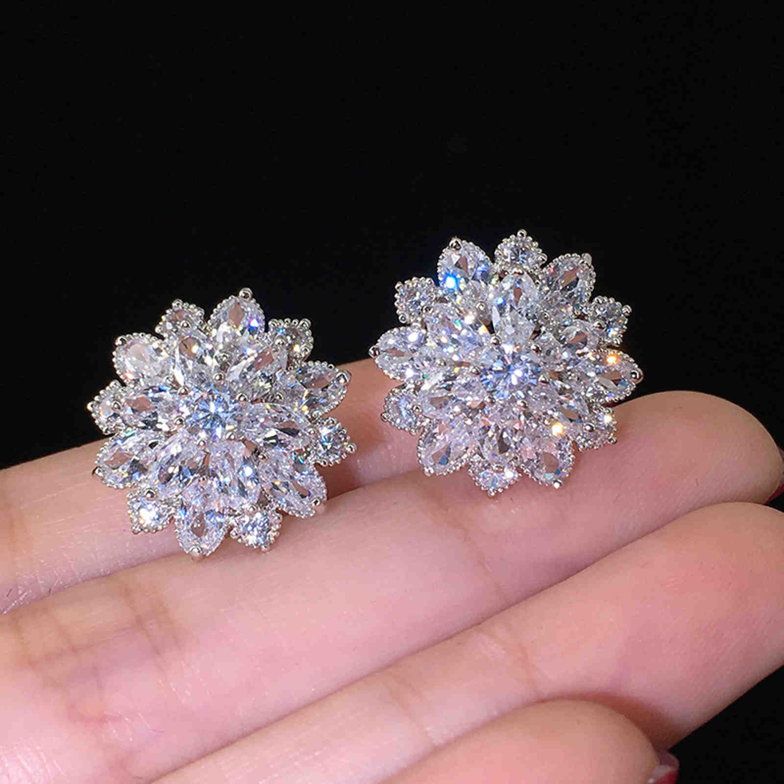 Luxurious Sunflower Earrings Stud Double Layer Zircon Women's Earrings with S925 Silver Pin