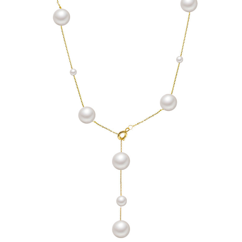 Scattered Pearl Necklace Tin Cup Pearl Necklace with Gold an Silver Plated Chain