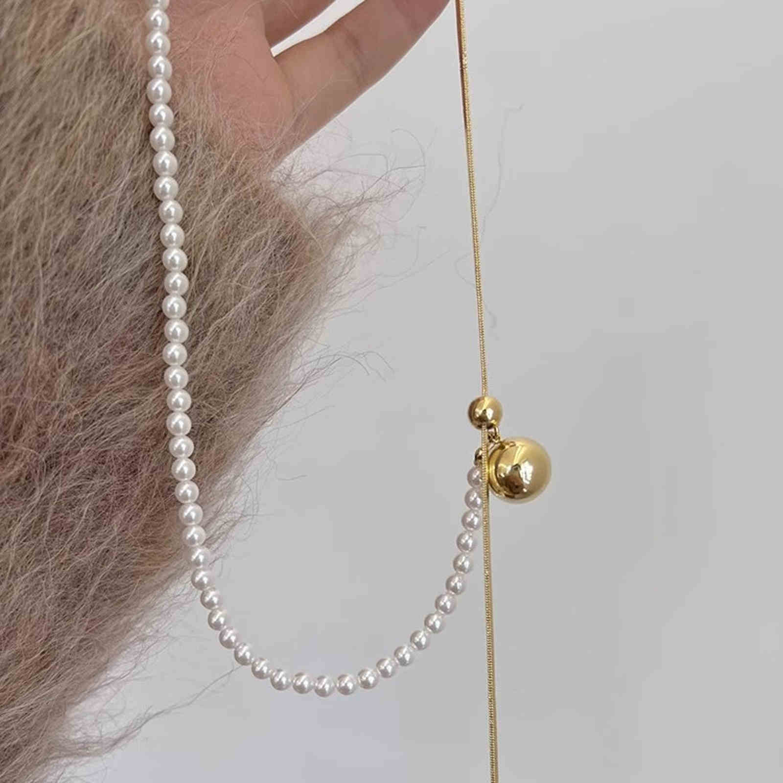 New Pearl Sweater Chain Long Free Adjust Gold and Silver Drop Necklace