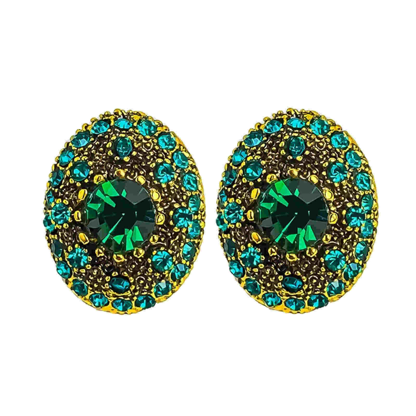 Pendientes de cristal verde Pendientes redondos de circonita con pasador de plata S925