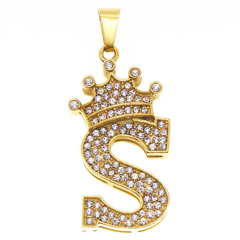 Alphabet Pendant Necklaces With Free Gold Chain Crystal Zircon Crown Initial Letter Necklace