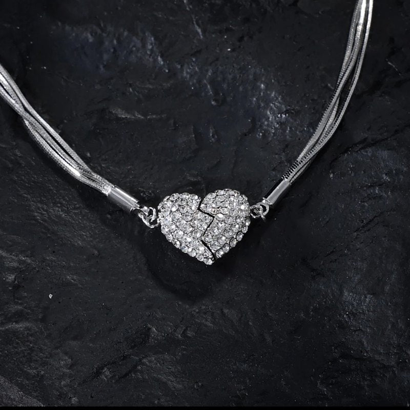 Silver Magnent Necklace Crystal Heart or Star Drop Choker Necklace