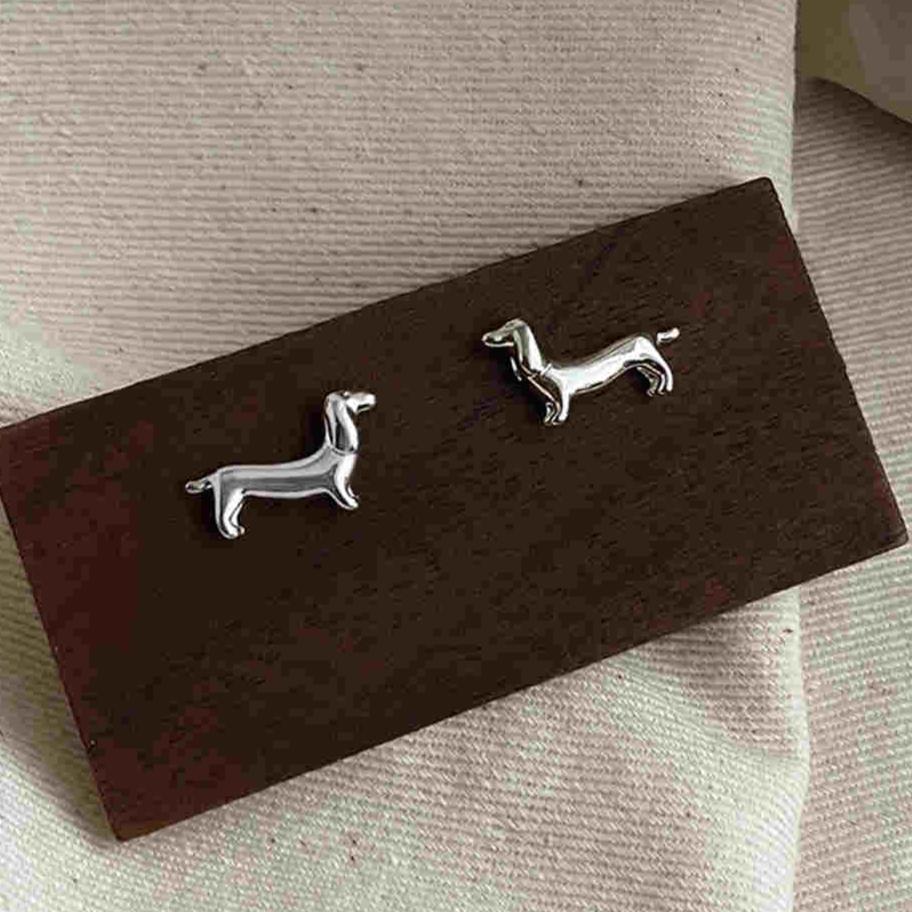 Small Wiener Dog Stud Earrings Super Cute Silver and Gold Dachshund Earring Studs