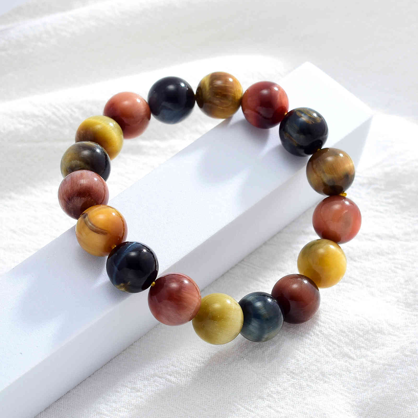 Natural Tiger's Eye Stone Bracelet 8-14mm Luxury Bracelet Strong Elastic Rope