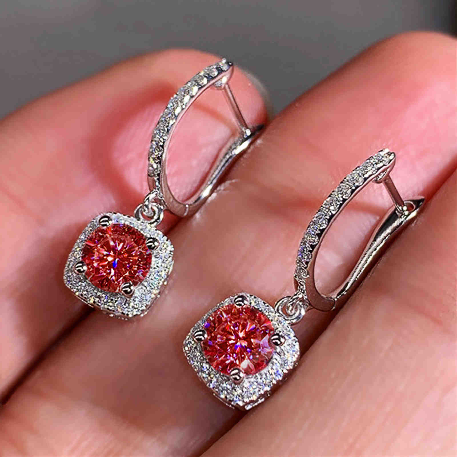 10mm Big Diamond Dangle Earrings Colorful Crystal Drop Earrings with S925 Silver Pin