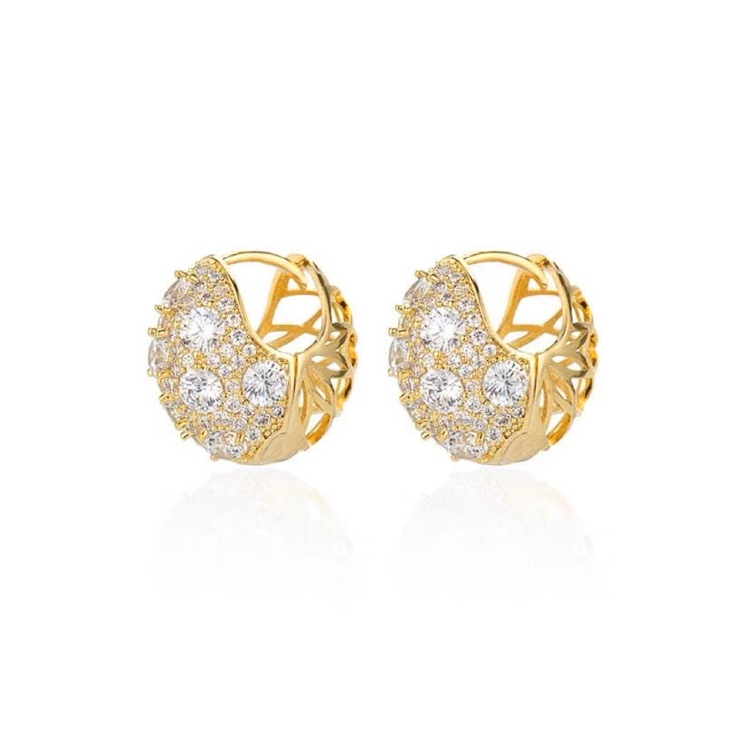 Pendientes de aro gruesos con diamantes y oro plateado, pendientes Huggie de circonita con esqueleto de 2 lados