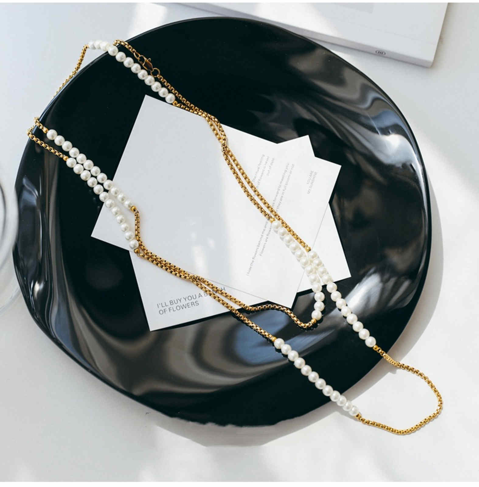 18K Gold Plated Long Shell Pearl Necklace Elegant Pearl Necklace 110cm Length Chain
