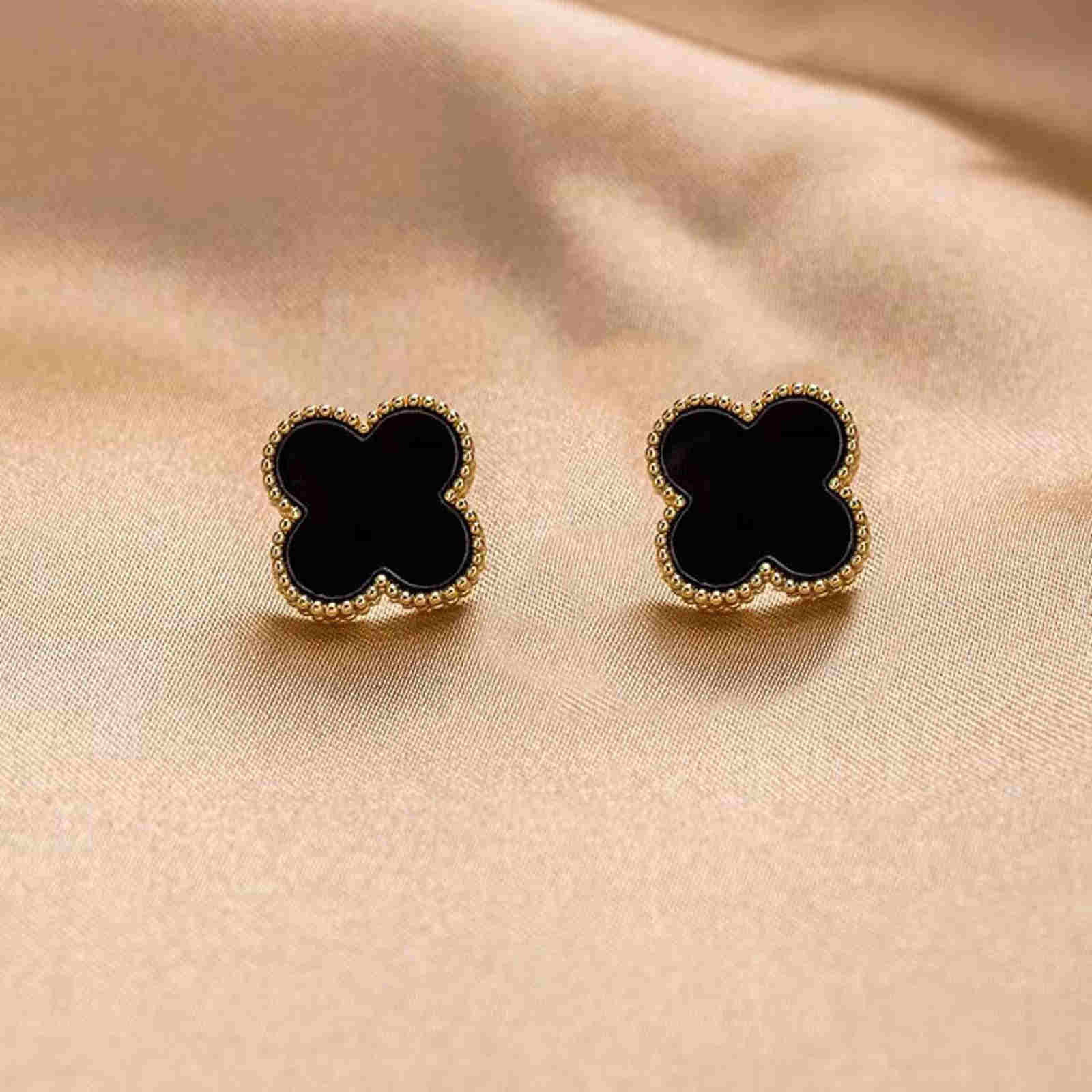 Clover Stud Earrings Lucky Four Leaf Clover Earrings with Sterling Silver Pins
